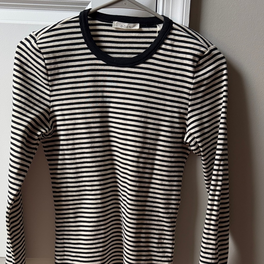 Doen Black and White Striped Top